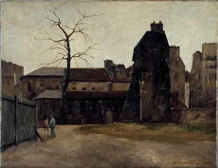 Framed Print : Old Hotel-Dieu, courtyard of central office, 1882. Creator: Charles Alexis Apoil