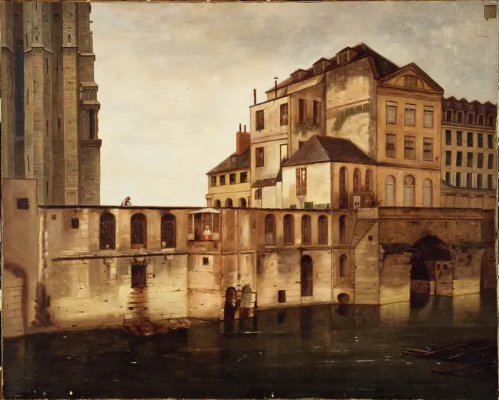 Framed Print : The old Hotel-Dieu and the vaults, 1866. Creator: Eugene Burgat Framed Print : The old Hotel-Dieu and the vaults, 1866. Creator: Eugene Burgat