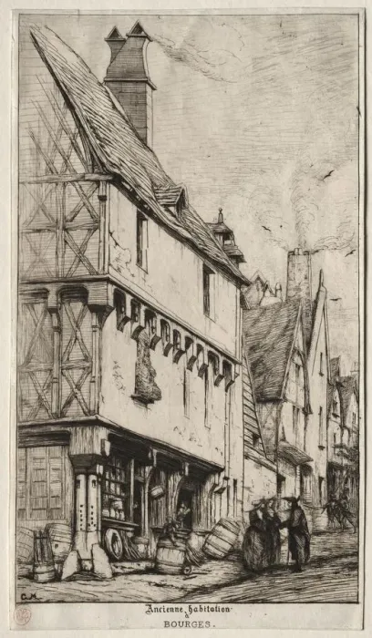 Framed Print : An Old House at Bourges, sometimes called the Musicians House, 1860. Creator: Charles Meryon Framed Print : An Old House at Bourges, sometimes called the Musicians House, 1860. Creator: Charles Meryon