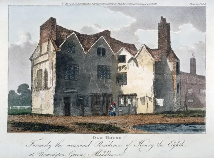 Framed Print : Old house, formerly the occasional residence of Henry VIII at Newington Green, London, 1811 Framed Print : Old house, formerly the occasional residence of Henry VIII at Newington Green, London, 1811