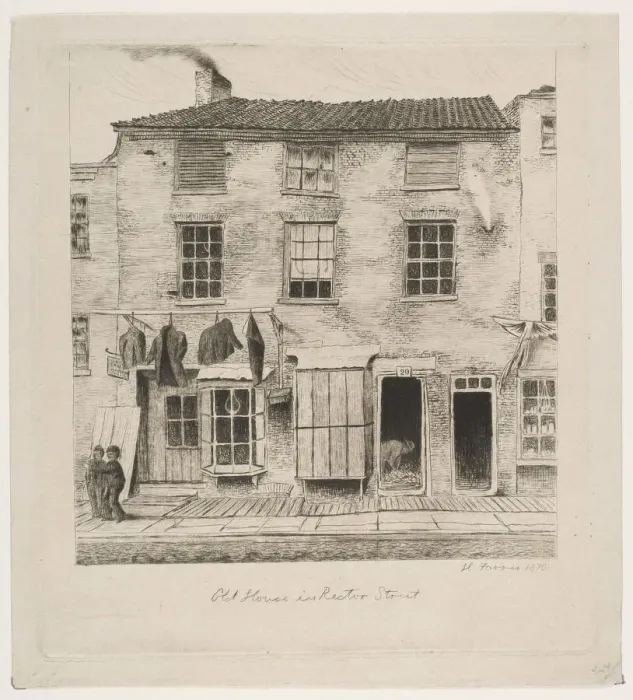 Framed Print : Old House in Rector Street (from Scenes of Old New York), 1870. Creator: Henry Farrer Framed Print : Old House in Rector Street (from Scenes of Old New York), 1870. Creator: Henry Farrer