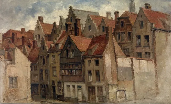 Framed Print : Old Houses, c1870s. Creator: Hendrik Frans Schaefels Framed Print : Old Houses, c1870s. Creator: Hendrik Frans Schaefels
