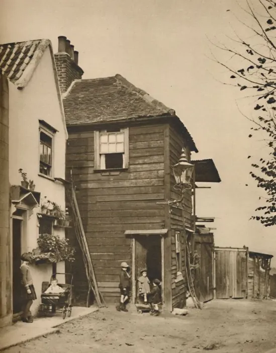 Framed Print : Old Houses in Highgate From Whose Doorways Villagers Watched the Coaches Pass. c1935 Framed Print : Old Houses in Highgate From Whose Doorways Villagers Watched the Coaches Pass. c1935