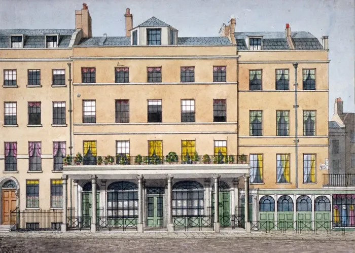 Framed Print : Old houses in Leicester Place, on thecorner of Lisle Street and Leicester Square, London, c1830 Framed Print : Old houses in Leicester Place, on thecorner of Lisle Street and Leicester Square, London, c1830