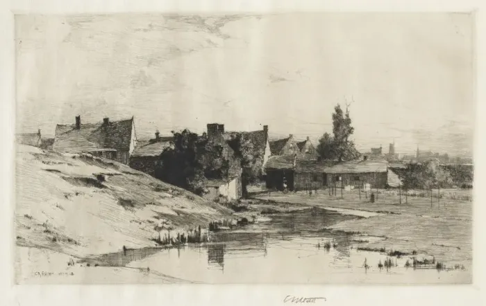 Framed Print : Old Houses near Bruges, 1884-1888. Creator: Charles Adams Platt (American, 1861-1933) Framed Print : Old Houses near Bruges, 1884-1888. Creator: Charles Adams Platt (American, 1861-1933)