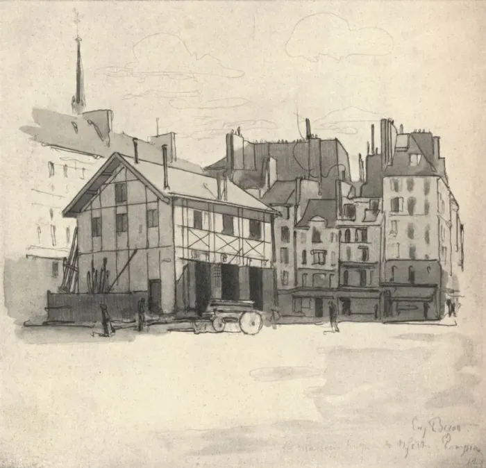 Framed Print : Old houses at the Quai des Orfeveres, 1915. Artist: Eugene Bejot Framed Print : Old houses at the Quai des Orfeveres, 1915. Artist: Eugene Bejot
