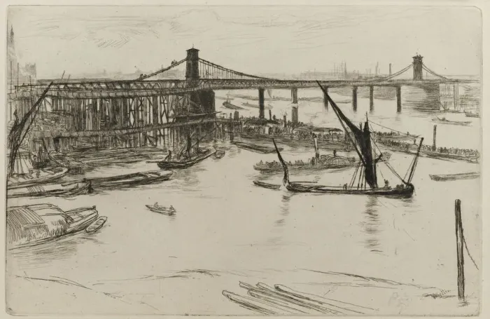 Framed Print : Old Hungerford Bridge, 1861. Creator: James Abbott McNeill Whistler Framed Print : Old Hungerford Bridge, 1861. Creator: James Abbott McNeill Whistler