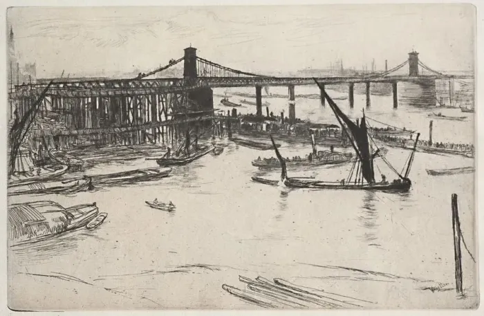 Framed Print : Old Hungerford Bridge, 1861. Creator: James McNeill Whistler (American, 1834-1903) Framed Print : Old Hungerford Bridge, 1861. Creator: James McNeill Whistler (American, 1834-1903)