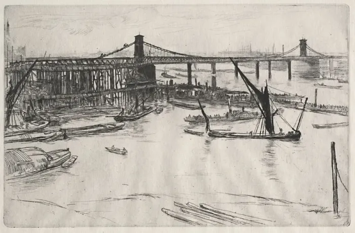 Framed Print : Old Hungerford Bridge. Creator: James McNeill Whistler (American, 1834-1903) Framed Print : Old Hungerford Bridge. Creator: James McNeill Whistler (American, 1834-1903)
