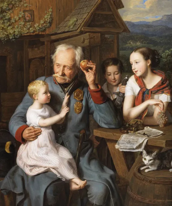 Framed Print : An old invalid with children, 1827 Framed Print : An old invalid with children, 1827