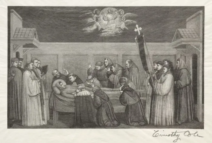 Framed Print : Old Italian Masters: Death of St. Francis, 1888-1892. Creator: Timothy Cole (American, 1852-1931) Framed Print : Old Italian Masters: Death of St. Francis, 1888-1892. Creator: Timothy Cole (American, 1852-1931)