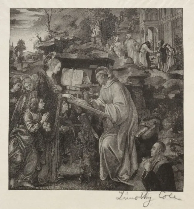 Framed Print : Old Italian Masters: Madonna Appearing to St. Bernard, 1888-1892. Creator: Timothy Cole (American Framed Print : Old Italian Masters: Madonna Appearing to St. Bernard, 1888-1892. Creator: Timothy Cole (American