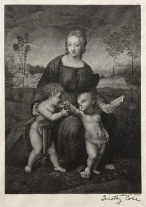 Framed Print : Old Italian Masters: The Madonna of the Goldfinch, 1888-1892. Creator: Timothy Cole (American Framed Print : Old Italian Masters: The Madonna of the Goldfinch, 1888-1892. Creator: Timothy Cole (American