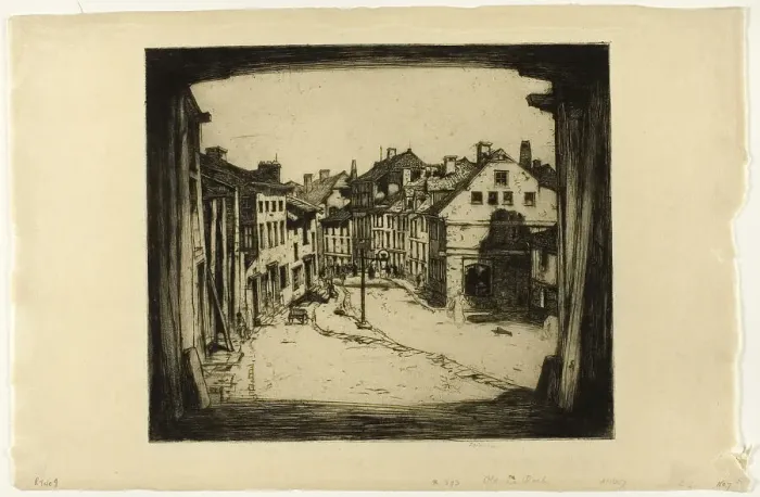 Framed Print : Old La Roche, plate seven from the Belgian Set, 1907. Creator: David Young Cameron Framed Print : Old La Roche, plate seven from the Belgian Set, 1907. Creator: David Young Cameron