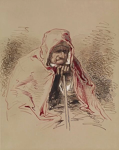 Old Lady in Red Shawl, 1852-1866. Creator: Paul Gavarni