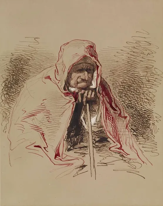 Framed Print : Old Lady in Red Shawl, 1852-1866. Creator: Paul Gavarni Framed Print : Old Lady in Red Shawl, 1852-1866. Creator: Paul Gavarni
