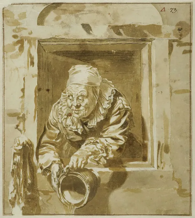 Framed Print : Old lady in window. Creator: Jan de Bisschop Framed Print : Old lady in window. Creator: Jan de Bisschop