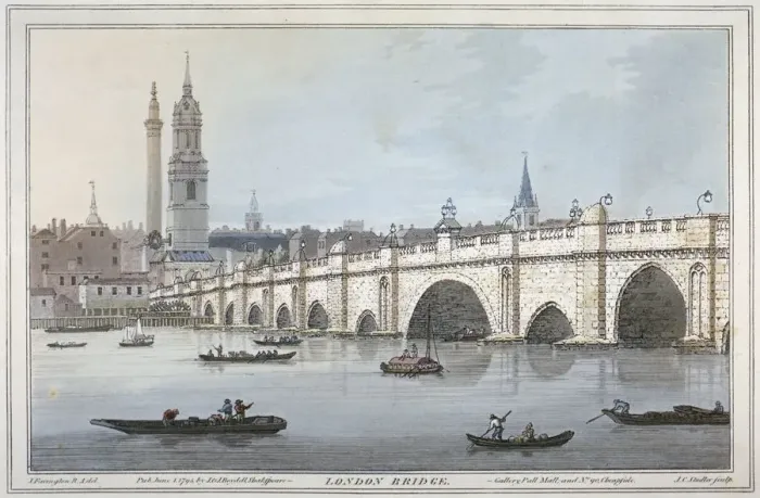 Framed Print : Old London Bridge, 1795. Artist: Joseph Constantine Stadler Framed Print : Old London Bridge, 1795. Artist: Joseph Constantine Stadler