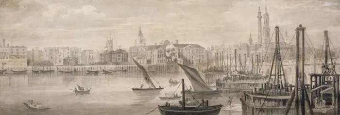 Framed Print : Old London Bridge, 1826. Artist: F Jackson Framed Print : Old London Bridge, 1826. Artist: F Jackson