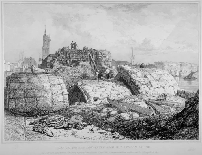 Framed Print : Old London Bridge, 1833. Artist: Edward William Cooke Framed Print : Old London Bridge, 1833. Artist: Edward William Cooke