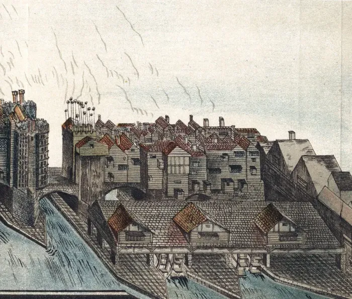 Framed Print : Part of Old London Bridge, c1600 Framed Print : Part of Old London Bridge, c1600