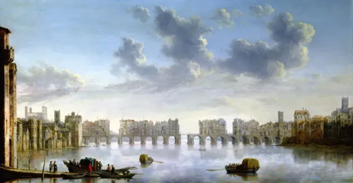 Framed Print : Old London Bridge, c1630. Artist: Claude Jongh Framed Print : Old London Bridge, c1630. Artist: Claude Jongh