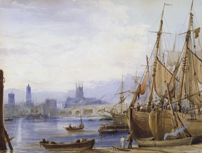 Framed Print : Old London Bridge and Southwark, c1830. Artist: George B Campion Framed Print : Old London Bridge and Southwark, c1830. Artist: George B Campion