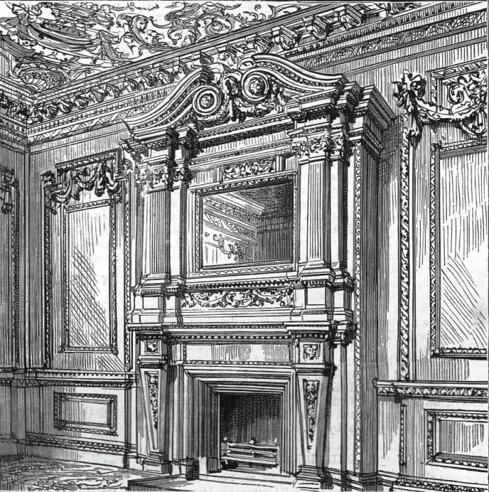 Framed Print : An old London Mansion - Cowfields, 30 Old Burlington Street, Mantelpiece on Ground Floor, 1886. Creator: Unknown Framed Print : An old London Mansion - Cowfields, 30 Old Burlington Street, Mantelpiece on Ground Floor, 1886. Creator: Unknown