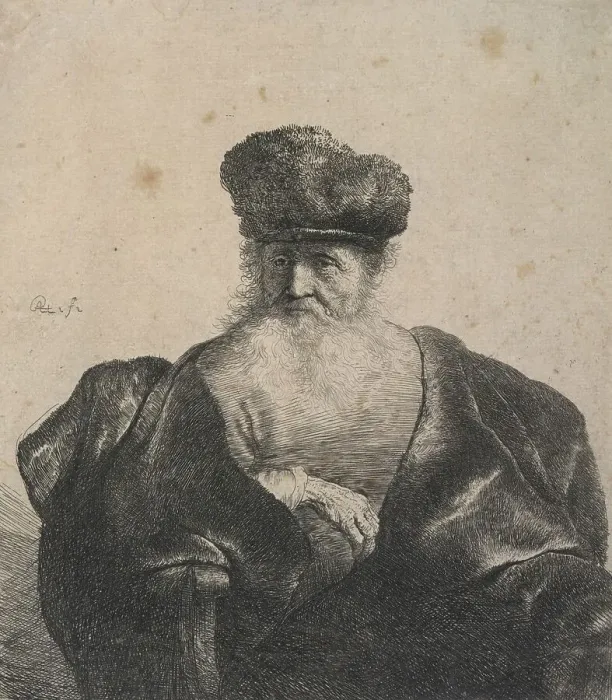 Framed Print : Old man with beard, fur cap, and velvet cloak, c.1631. Creator: Rembrandt Harmensz van Rijn Framed Print : Old man with beard, fur cap, and velvet cloak, c.1631. Creator: Rembrandt Harmensz van Rijn