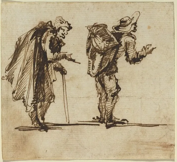 Framed Print : An Old Man with a Cape and a Rustic with a Backpack, 1750s. Creator: Giovanni Battista Piranesi Framed Print : An Old Man with a Cape and a Rustic with a Backpack, 1750s. Creator: Giovanni Battista Piranesi