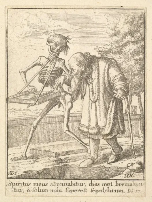 Framed Print : Old man, from the Dance of Death, 1651. Creator: Wenceslaus Hollar Framed Print : Old man, from the Dance of Death, 1651. Creator: Wenceslaus Hollar