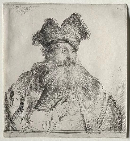 Old Man with a Divided Fur Cap, 1640. Creator: Rembrandt van Rijn (Dutch, 1606-1669)