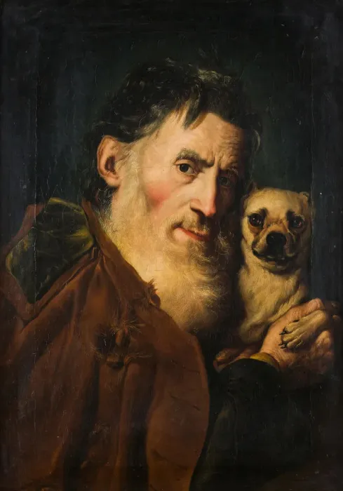 Framed Print : An Old Man with a Dog, 1740s. Creator: Giacomo Ceruti Framed Print : An Old Man with a Dog, 1740s. Creator: Giacomo Ceruti