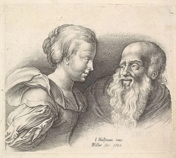 An Old Man and a Girl, after Hulsman, 1635. Creator: Wenceslaus Hollar