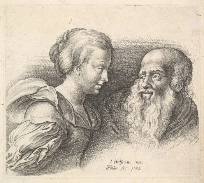 Framed Print : An Old Man and a Girl, after Hulsman, 1635. Creator: Wenceslaus Hollar Framed Print : An Old Man and a Girl, after Hulsman, 1635. Creator: Wenceslaus Hollar