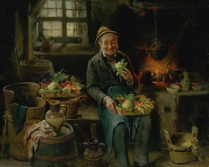 Framed Print : Old Man in the Kitchen, 1875-1890. Creator: Hermann Armin Kern Framed Print : Old Man in the Kitchen, 1875-1890. Creator: Hermann Armin Kern