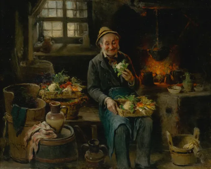 Framed Print : Old Man in the Kitchen, 1875. Creator: Kern, Hermann (1838-1912) Framed Print : Old Man in the Kitchen, 1875. Creator: Kern, Hermann (1838-1912)