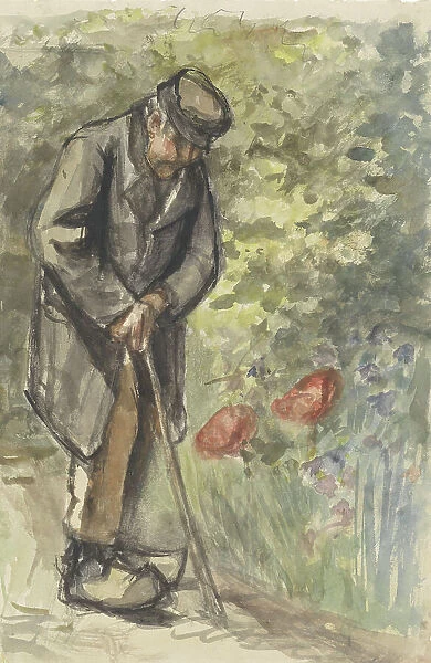 Old man leaning on his cane, 1834-1911. Creator: Jozef Israels