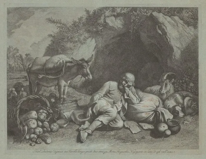 Framed Print : Old Man Leaning against a Sack, probably after 1767. Creator: Francesco Londonio Framed Print : Old Man Leaning against a Sack, probably after 1767. Creator: Francesco Londonio