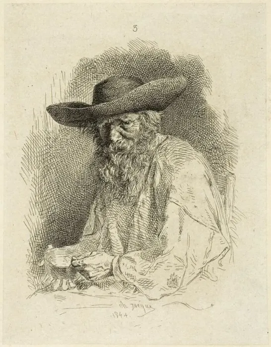 Framed Print : Old Man with Mess Tin, 1844. Creator: Charles Emile Jacque Framed Print : Old Man with Mess Tin, 1844. Creator: Charles Emile Jacque