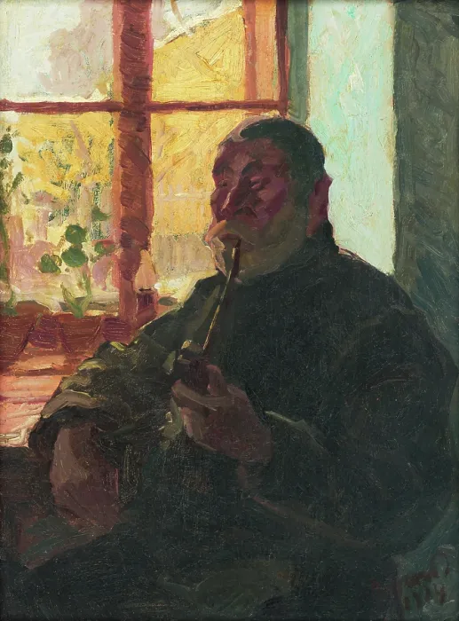 Framed Print : Old man with a pipe by window, 1914. Creator: Jozsef Rippl-Ronai Framed Print : Old man with a pipe by window, 1914. Creator: Jozsef Rippl-Ronai