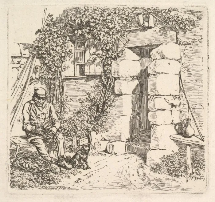 Framed Print : The Old Man and his Pomeranian Dog, 1817. Creator: Johann Christian Erhard Framed Print : The Old Man and his Pomeranian Dog, 1817. Creator: Johann Christian Erhard
