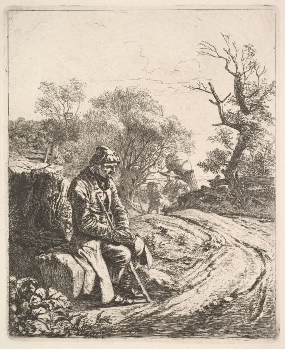Framed Print : An Old Man Sitting on the Roadside, 1818. Creator: Johann Christian Erhard Framed Print : An Old Man Sitting on the Roadside, 1818. Creator: Johann Christian Erhard