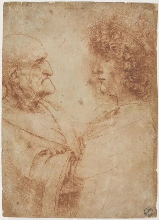 Framed Print : An old man and a youth facing one another, c. 1500 Framed Print : An old man and a youth facing one another, c. 1500