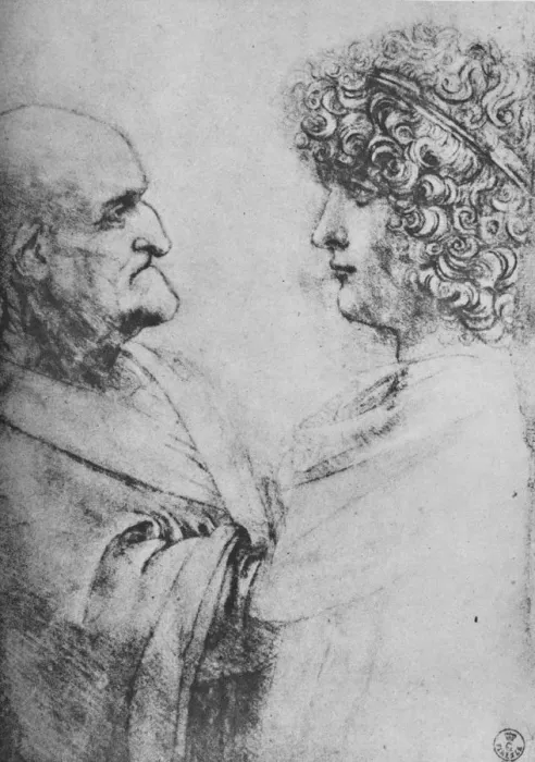 Framed Print : An Old Man and a Youth Facing One Another, c1480 (1945). Artist: Leonardo da Vinci Framed Print : An Old Man and a Youth Facing One Another, c1480 (1945). Artist: Leonardo da Vinci