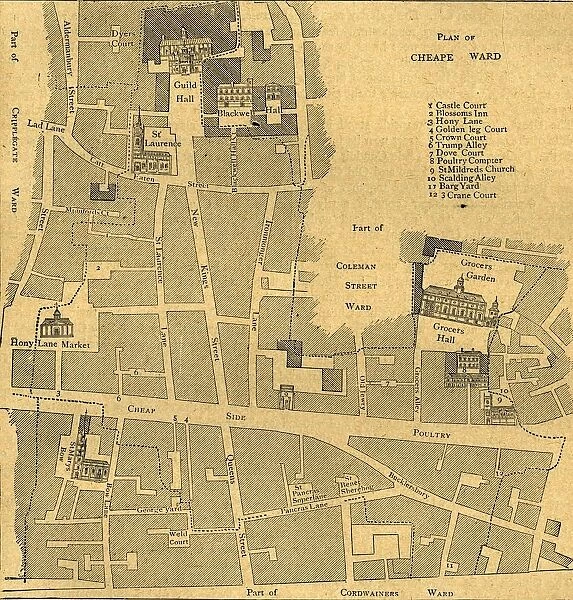 Old Map of the Ward of Cheap - About 1750, (1897). Creator: Unknown