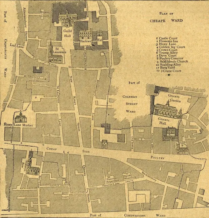 Framed Print : Old Map of the Ward of Cheap - About 1750, (1897). Creator: Unknown Framed Print : Old Map of the Ward of Cheap - About 1750, (1897). Creator: Unknown