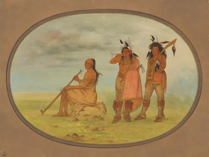 Framed Print : Old Menomonie Chief with Two Young Beaux, 1861 / 1869. Creator: George Catlin Framed Print : Old Menomonie Chief with Two Young Beaux, 1861 / 1869. Creator: George Catlin