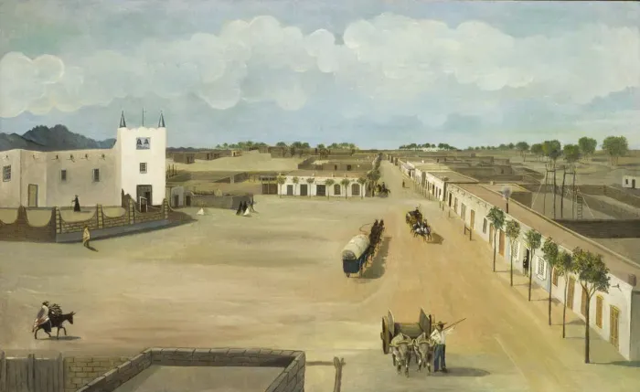 Framed Print : Old Mesilla Plaza, ca. 1885-1886. Creator: Leon Trousset Framed Print : Old Mesilla Plaza, ca. 1885-1886. Creator: Leon Trousset