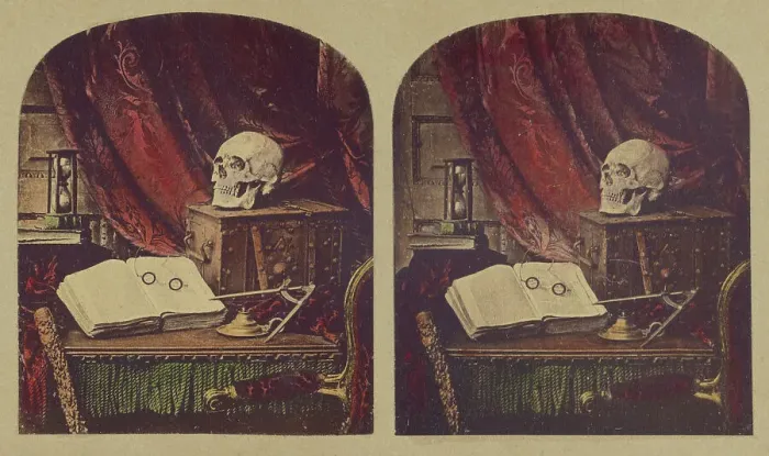 Framed Print : Old Mortality / Still life of Skull, Books, and Hourglass / Vanitas / The Sands of Time, about 1860. Creator: Thomas Richard Williams Framed Print : Old Mortality / Still life of Skull, Books, and Hourglass / Vanitas / The Sands of Time, about 1860. Creator: Thomas Richard Williams
